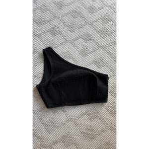 NWt ZARA Black Embellished One Shoulder Denim Crop Top‎